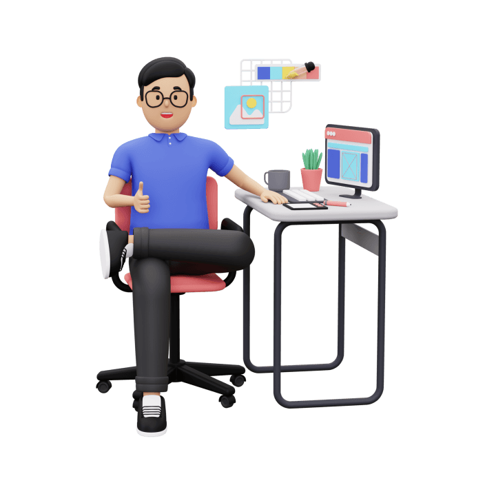 3D image of graphics designer showing thumbs up